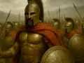 Leonidas, kto to? Król Sparty, w złotej zbroi, z tarczą i włócznią, prowadzi armię spartańskich wojowników.