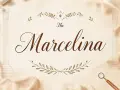 Eleganckie litery "The Marcelina" na jasnym tle, ozdobione gałązkami. Marcelina znaczenie imienia – odkryj jego piękno.