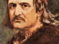 Portret króla Kazimierza Wielkiego, najdłużej panującego króla polskiego, z charakterystycznym wąsem i długimi włosami.