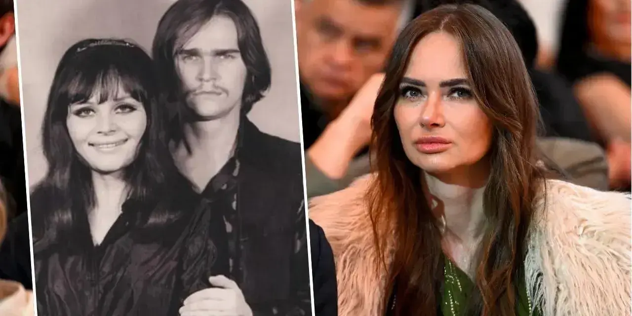Ania Rusowicz z bratem na starym zdjęciu i współczesna Ania Rusowicz w futrzanym płaszczu.