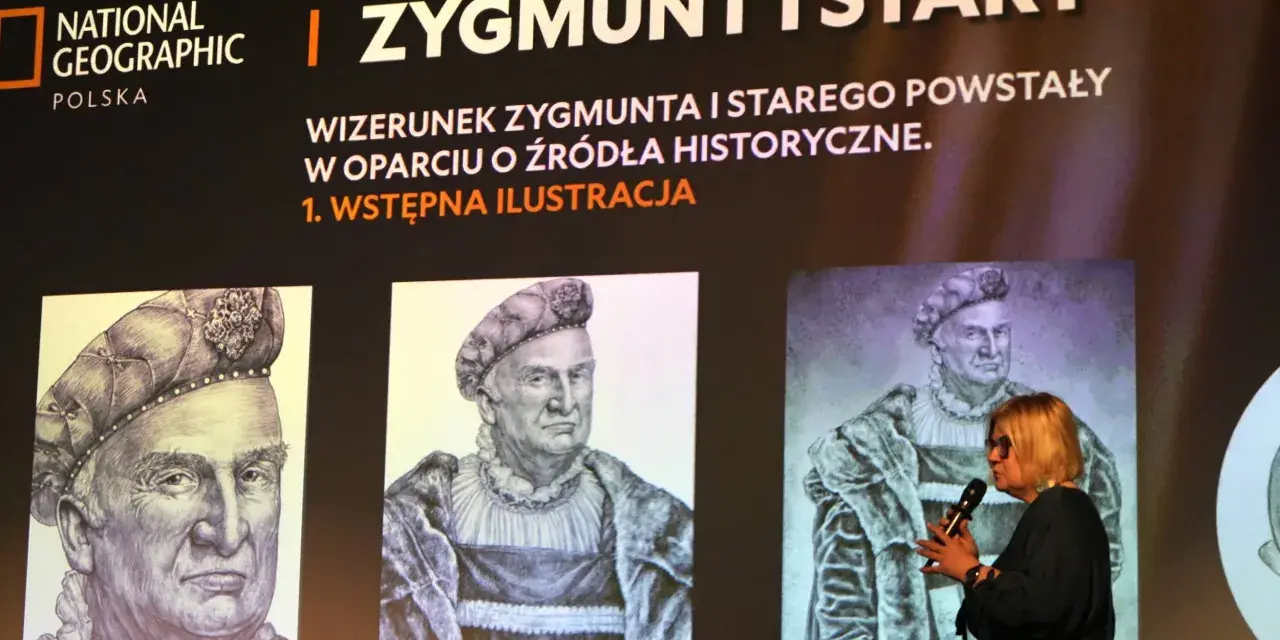 Portret Zygmunta Starego, jednego z królowie z dynastii jagiellonów, przedstawiony na ekranie.