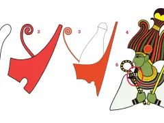 Król z insygniami: zielonoskóry władca w tradycyjnej koronie i z berłem, symbolizujący potęgę.