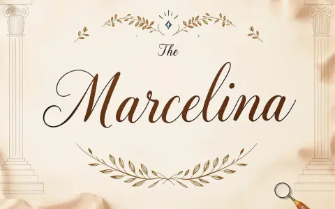 Eleganckie litery "The Marcelina" na jasnym tle, ozdobione gałązkami. Marcelina znaczenie imienia – odkryj jego piękno.