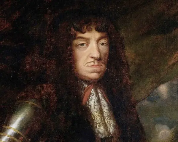 Portret króla Jana Kazimierza, który po abdykacji udał się do Francji. Widać jego charakterystyczną perukę i zbroję.