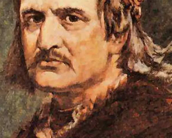 Portret króla Kazimierza Wielkiego, najdłużej panującego króla polskiego, z charakterystycznym wąsem i długimi włosami.