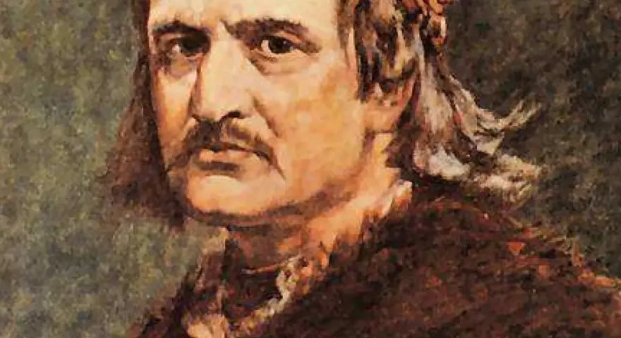 Portret króla Kazimierza Wielkiego, najdłużej panującego króla polskiego, z charakterystycznym wąsem i długimi włosami.