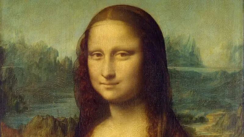 Portret Mony Lisy, arcydzieło o nieocenionej wartości artystycznej i historycznej, z tajemniczym uśmiechem na tle krajobrazu.