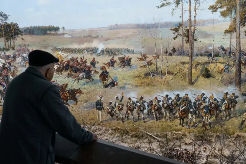 Widok na bitwę z obrazu "Panorama Racławicka", namalowanego przez Jana Styke i Wojciecha Kossaka.